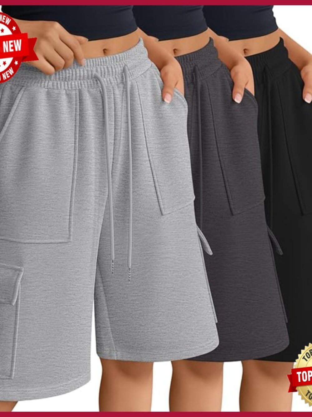 3 Pack Women's Bermuda Shorts Wide Leg Baggy Cargo SweatShorts Knee Length with